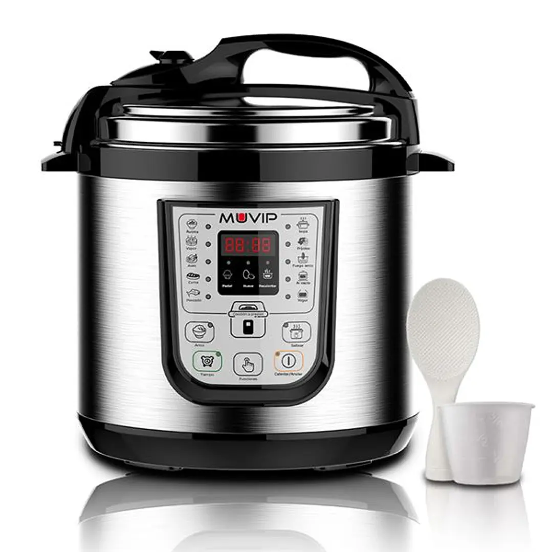 Muvip Olla a Presion Electrica - 6 Litros - 15 Programas Disponibles - 1000W - Display LED - Acero Inoxidable - Totalmente Desmontable - Control de Ti 1