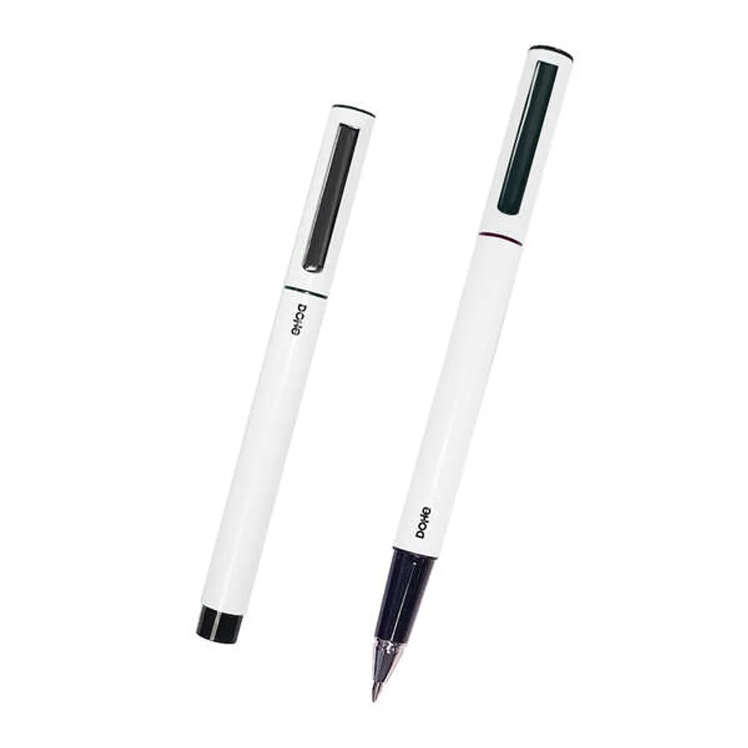 Dohe Boligrafos Elegantes de Metal Ligero - Cuerpo Ovalado Blanco - Ergonomicos y Deslizamiento Perfecto - Capucha con Clip - Fabricados en Aluminio - 1