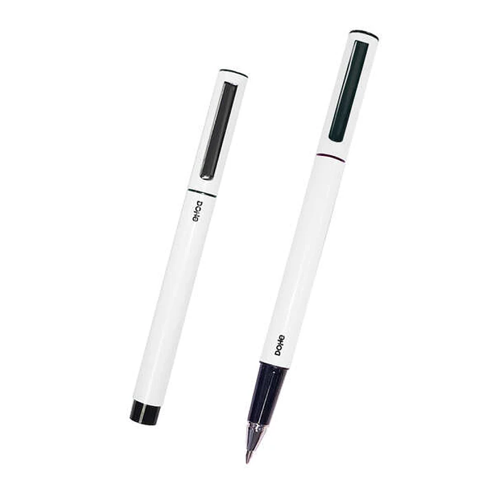 Dohe Boligrafos Elegantes de Metal Ligero - Cuerpo Ovalado Blanco - Ergonomicos y Deslizamiento Perfecto - Capucha con Clip - Fabricados en Aluminio - 1