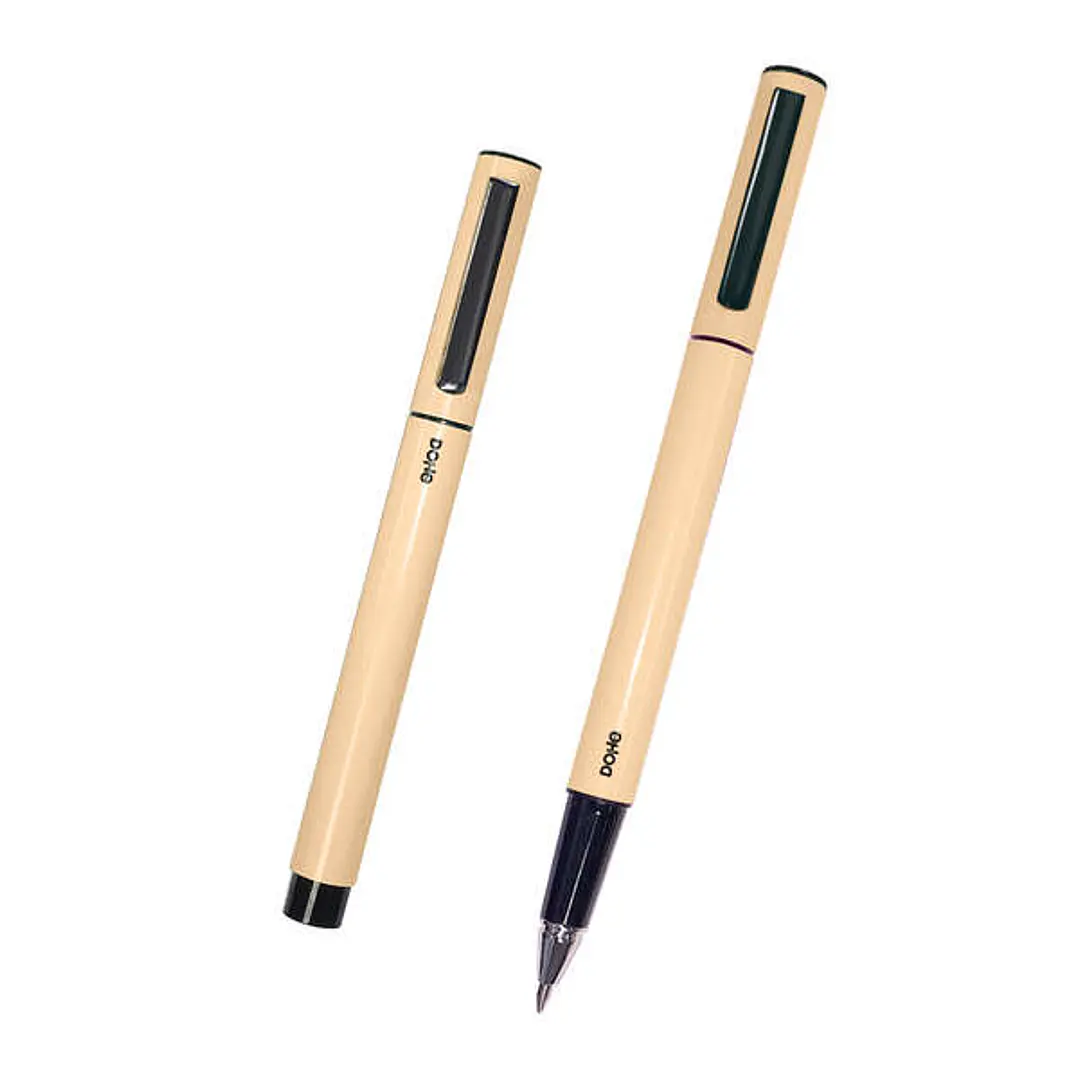 Dohe Boligrafos de Metal Ligero - Cuerpo Ovalado Amarillo - Ergonomicos y Deslizamiento Perfecto - Capucha con Clip - Fabricados en Aluminio - Tinta A 1