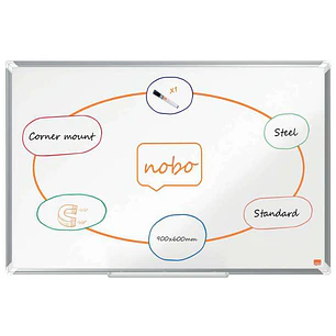 Nobo Premium Plus Pizarra Magnetica de Acero Lacado 900x600mm - Montaje en Esquinas - Superficie de Borrado Facil - Color Blanco