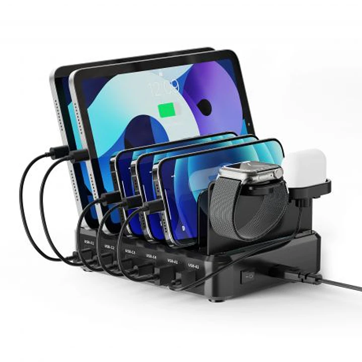 Ewent EW1335 Estacion de Carga - 2x USB-A y 4x USB-C - 130W PD3.0 - 7 Divisores Extraibles - Proteccion contra sobrecarga, sobretension, sobrecorrient 1