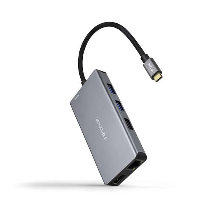 Nanocable HUB USB-C 9 en 1 -Conversor USB-C a 3 x USB-A + 2 x HDMI + RJ45 + TF + SD + USB-C PD 100W - Aluminio - 15cm - Color Gris 1