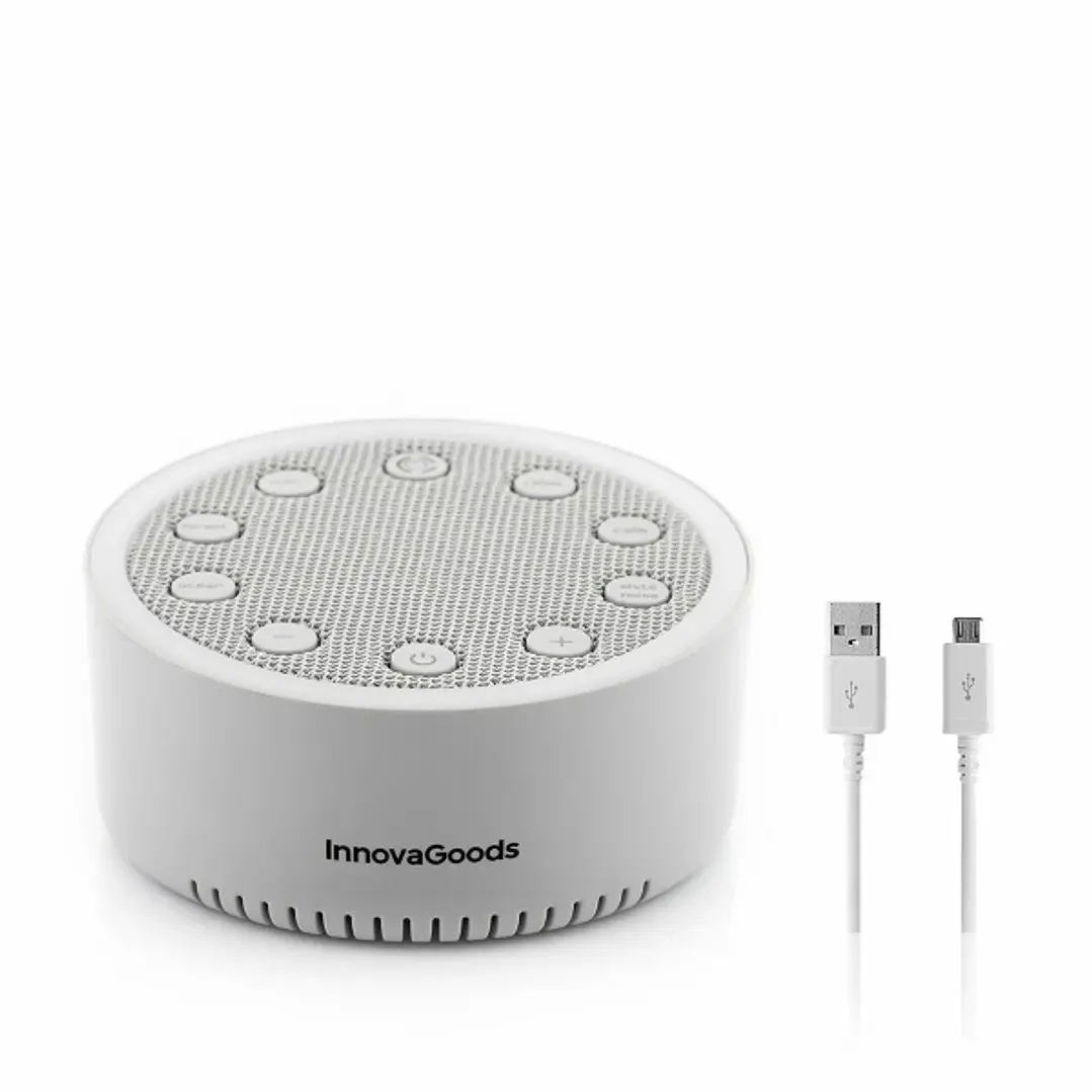 Innovagoods Slewel Maquina de Ruido Blanco - Autonomia 60min - Relajacion con Luz y Sonido - Bateria 400mAh - Antideslizante - Apagado Automatico - 9x 1