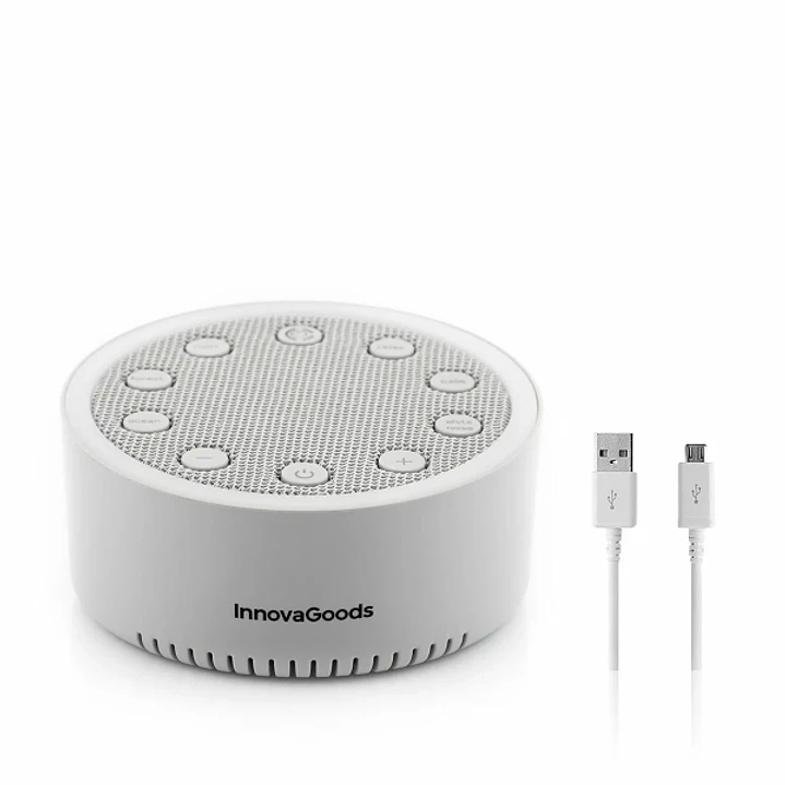 Innovagoods Slewel Maquina de Ruido Blanco - Autonomia 60min - Relajacion con Luz y Sonido - Bateria 400mAh - Antideslizante - Apagado Automatico - 9x 1