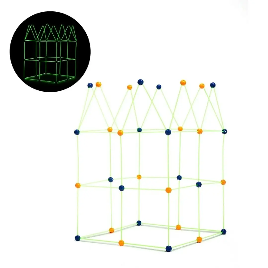 Innovagoods Archikitt Juego de Construccion de Fuertes - 85 Piezas - Fluorescente - Tela de 120x150cm - Bolsa de Transporte - Multicolor 1