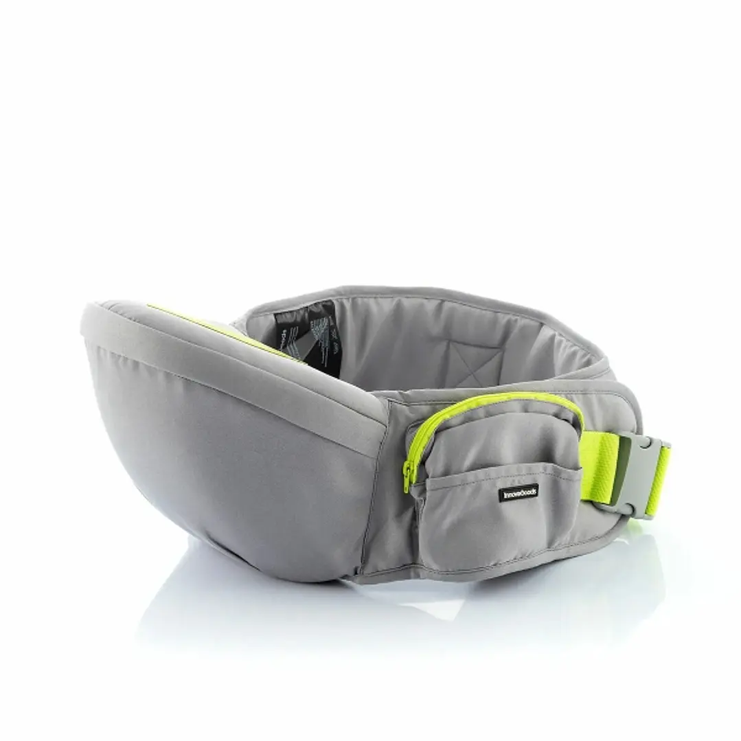Innovagoods Seccaby Cinturon Portabebes Evolutivo - Soporta hasta 20kg - Antideslizante - 2 Bolsillos - Cierre de Velcro - 122x20x16cm - Color Gris y  1