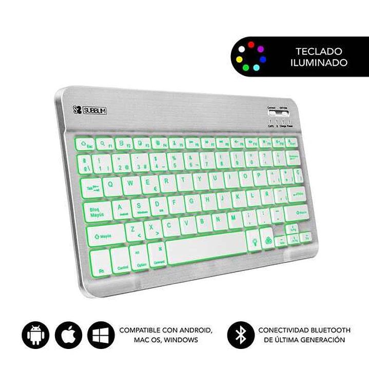 Subblim Teclado Smart Backlit Bt - Conectividad Bluetooth 30 - Iluminacion Ajustable en 7 Colores - Diseño Delgado de 6mm - Tecnologia de Membrana de  1