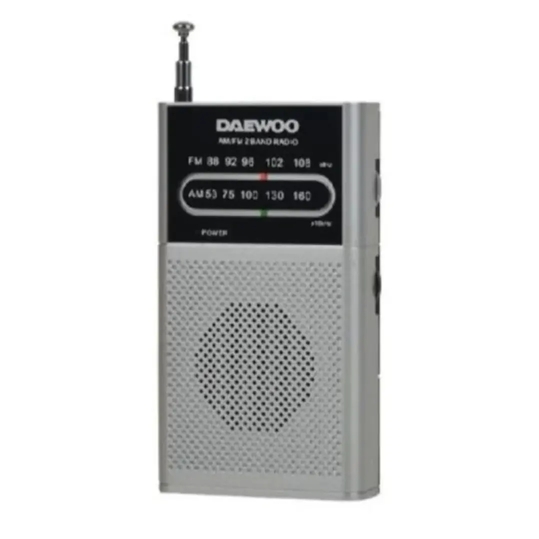 Daewoo Radio AM/FM - Alimentacion a Pilas - Jack 3.5mm - Antena Telescopica - Altavoz Integrado - 130x70x28mm - Color Plata 1