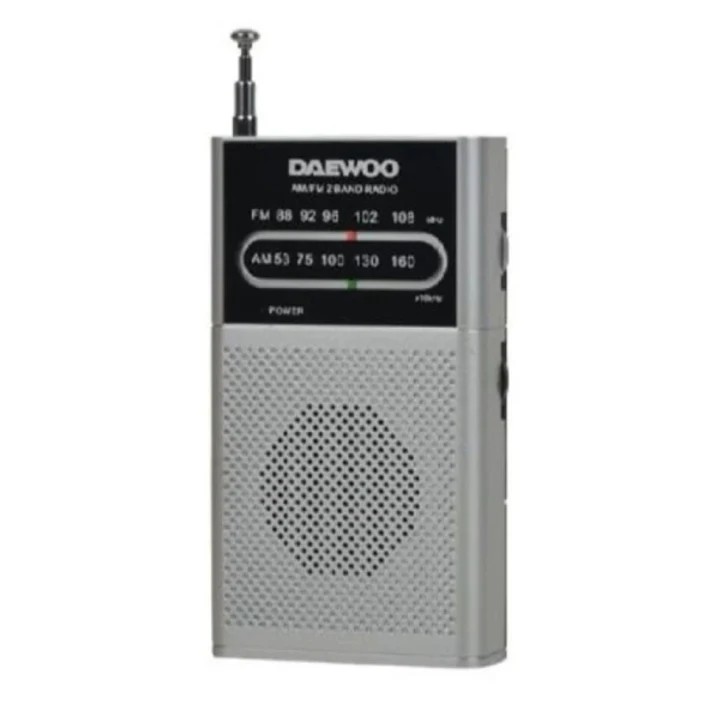 Daewoo Radio AM/FM - Alimentacion a Pilas - Jack 3.5mm - Antena Telescopica - Altavoz Integrado - 130x70x28mm - Color Plata 1