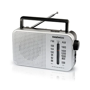 Daewoo Radio AM/FM - Cable 15cm - Jack 3.5mm - Antena Telescopica - Altavoz Integrado - Asa de Transporte - 22x7.5x15cm - Color Gris