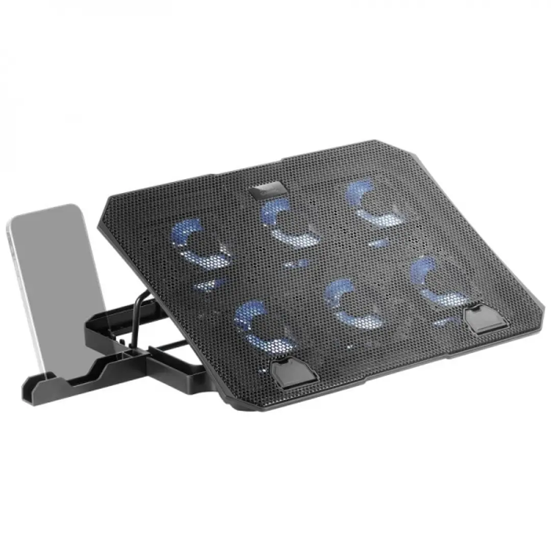 Mars Gaming MNBC23 Base de Refrigeracion - 6 Ventiladores LED Azul - Stand Ajustable - Estructura Resistente - Soporte Smartphone Integrado - Color Ne 1