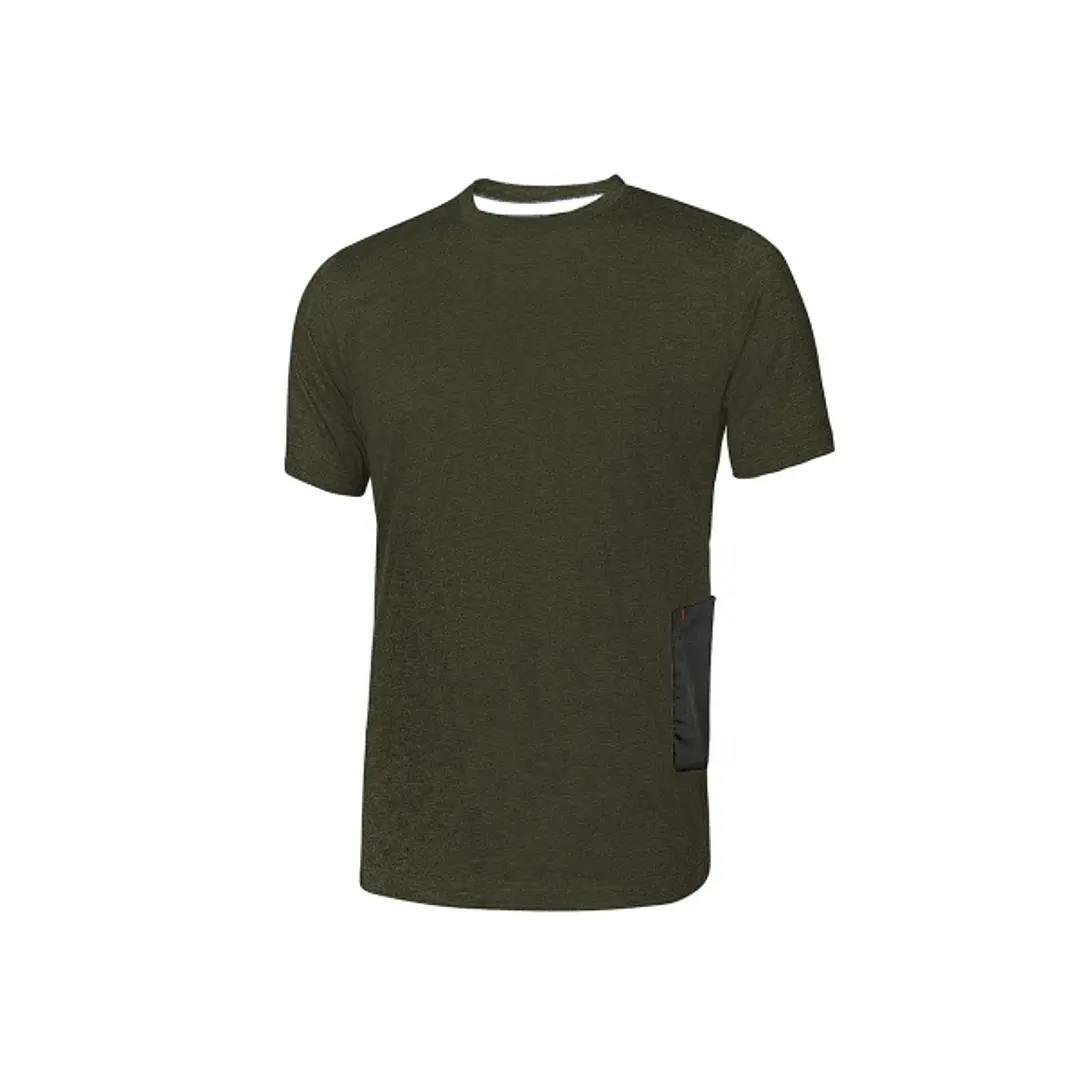 Upower Road Camiseta de Manga Corta en Polycotton Jersey - Talla XL - Slim-Fit, Cuello Acanalado Elastico, Bolsillo para Celular, Cinta Reflex, Protec 1