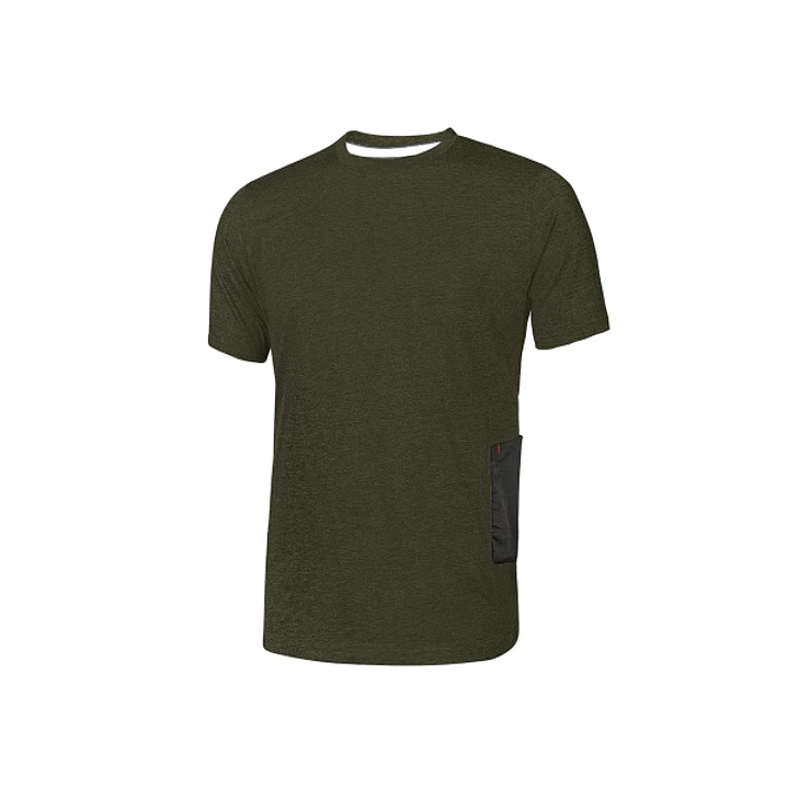 Upower Road Camiseta de Manga Corta en Polycotton Jersey - Talla XL - Slim-Fit, Cuello Acanalado Elastico, Bolsillo para Celular, Cinta Reflex, Protec 1
