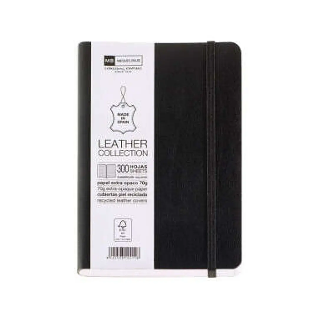 Miquel Rius Leather 1839 Cuaderno Flexible 8º 300 Hojas con Indice - Cubiertas de Piel Reciclada - Cuadricula 5x5mm - Cierre con Goma Elastica - Color 1
