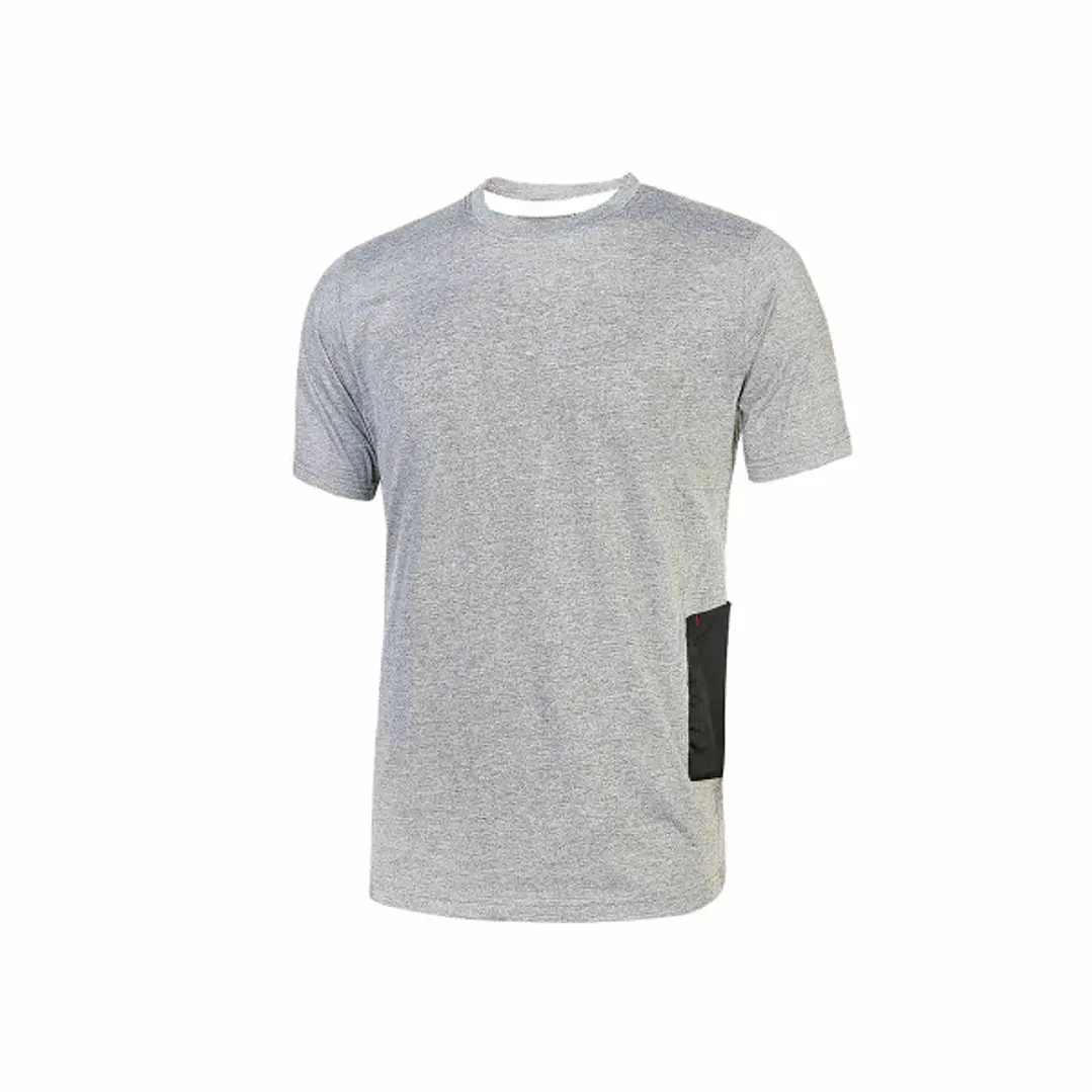 Upower Road Camiseta de Manga Corta en Polycotton Jersey - Talla M - Slim-Fit, Cuello Acanalado Elastico, Bolsillo para Celular, Cinta Reflex, Protecc 1