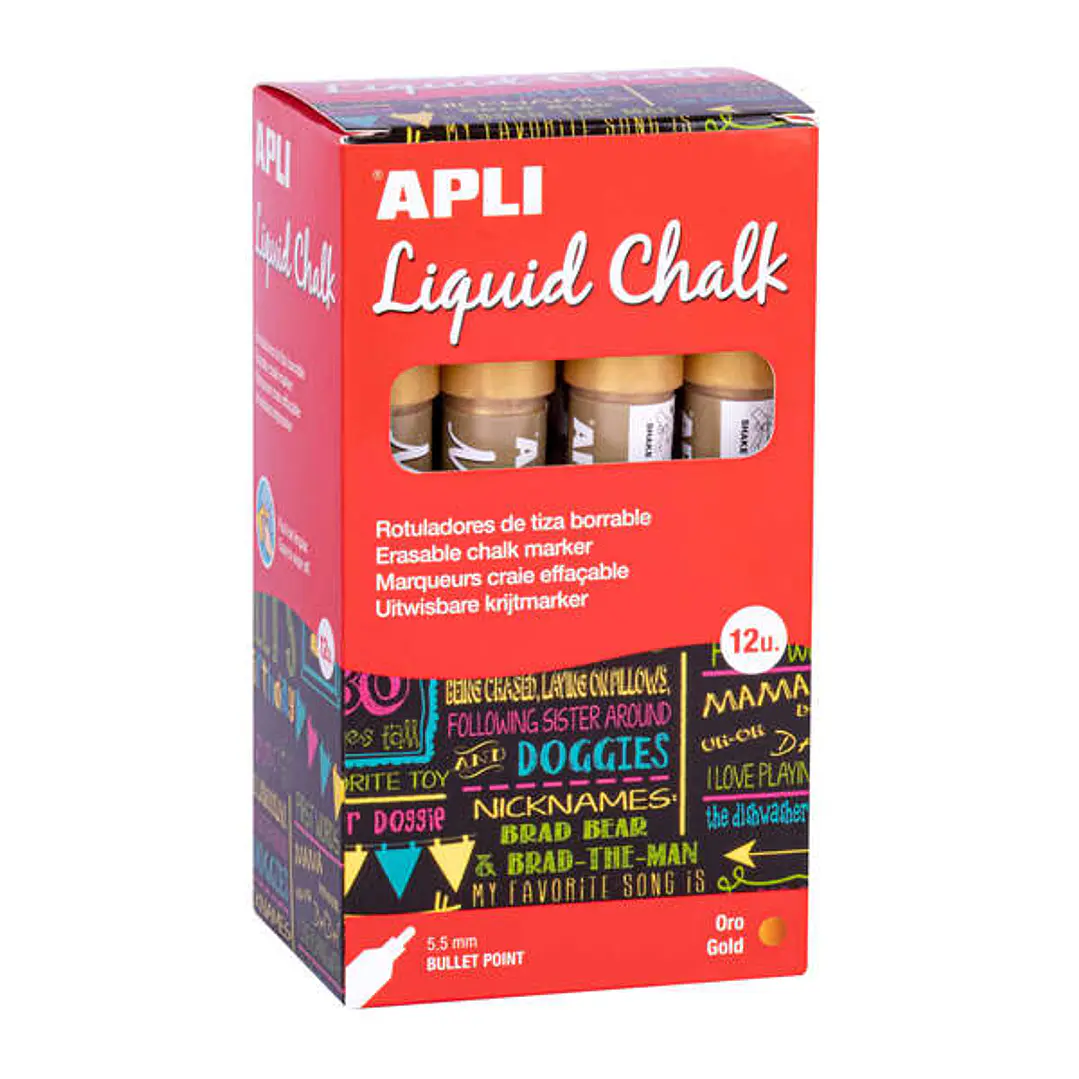 Apli Pack de 12 Rotuladores de Tiza Liquida - Punta Redonda - Ideal para Pizarras, Plastico, Vinilos, Metal, Etc - Facil de Borrar - Secado Rapido - C 1