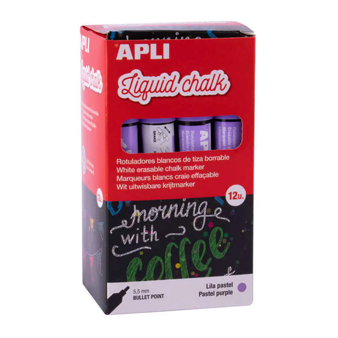 Apli Pack de 12 Rotuladores de Tiza Liquida - Punta Redonda - Ideal para Pizarras, Plastico, Vinilos, Metal, Etc - Facil de Borrar - Secado Rapido - C 1