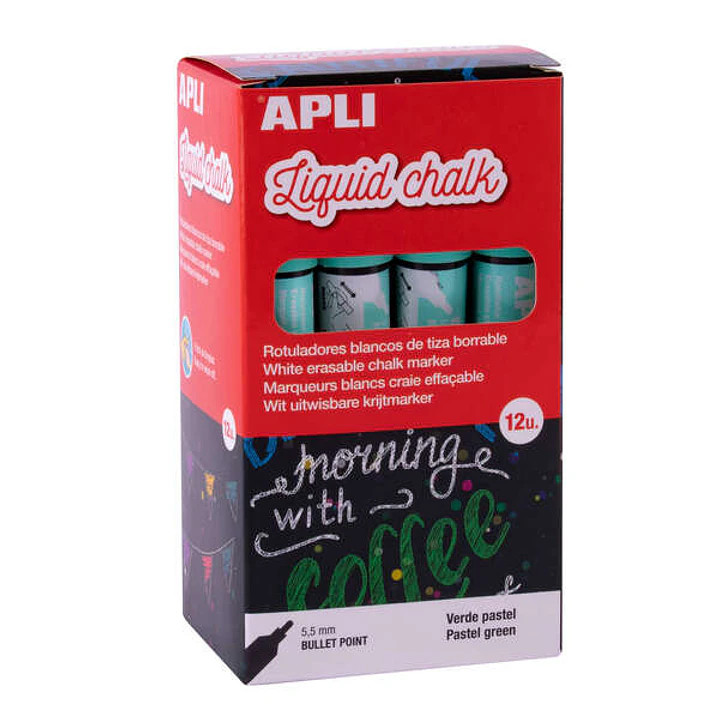 Apli Pack de 12 Rotuladores de Tiza Liquida - Punta Redonda - Ideal para Pizarras, Plastico, Vinilos, Metal, Etc - Facil de Borrar - Secado Rapido - C 1