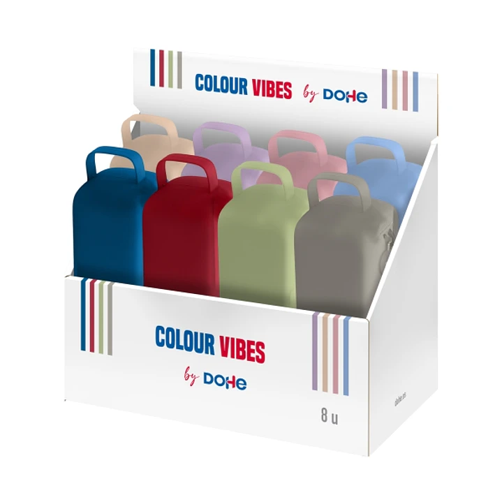 Dohe Colour Vibes Expositor con 8 Portatodo - Cremallera - Tirador de Goma - Silicona de Tacto Suave - Asa Lateral - Colores Surtidos 1