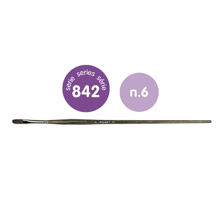 Milan 842 Pack de 6 Pinceles Lengua de Gato Numero 6 - Bolsa con Colgador - Pelo Sintetico - Mango Ergonomico - Color Madera Oscuro 1