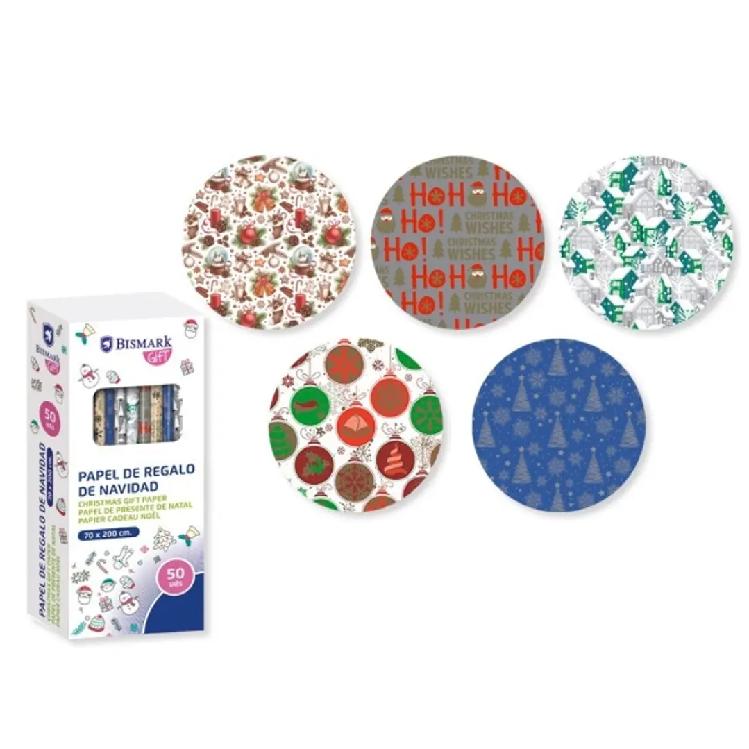 Bismark Navidad Oro/Plata Rollo de Papel Regalo - Medidas 70cmx200cm - 5 Diseños Diferentes 1