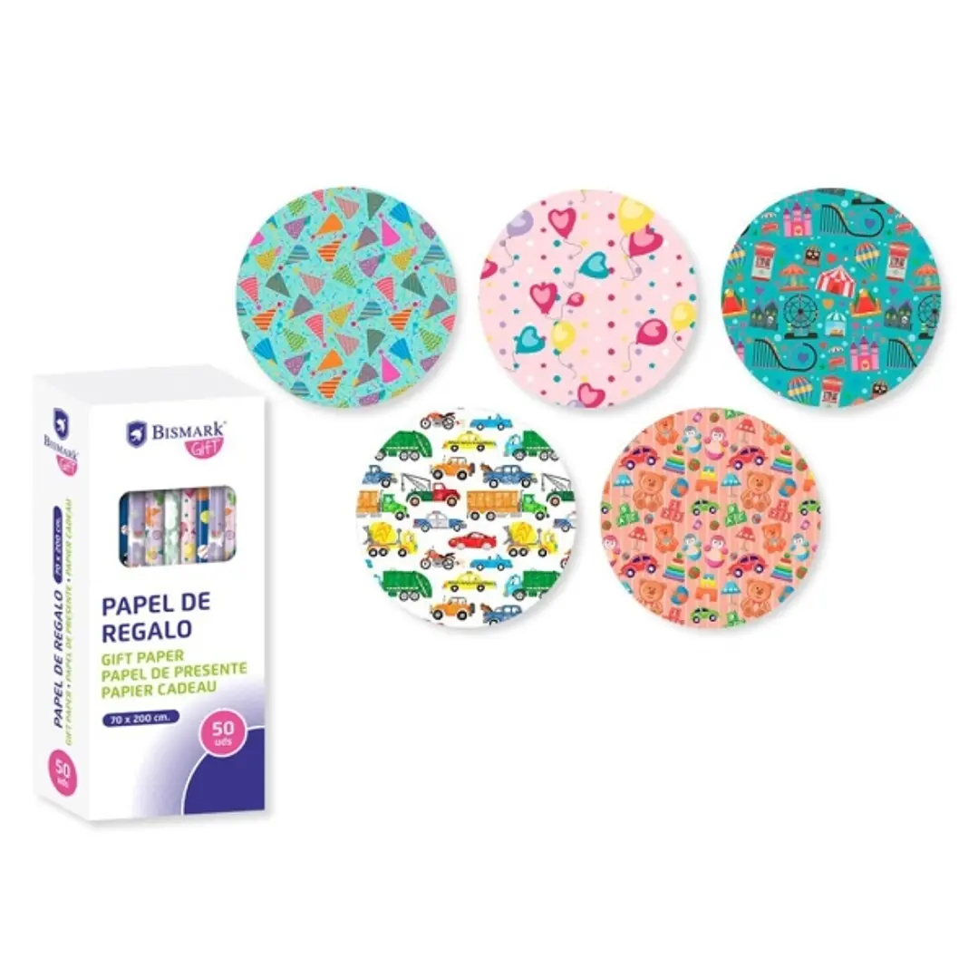 Bismark Kids Rollo de Papel Regalo - Medidas 70cmx200cm - 5 Diseños Diferentes 1