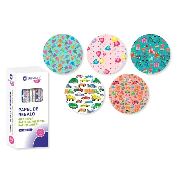 Bismark Kids Rollo de Papel Regalo - Medidas 70cmx200cm - 5 Diseños Diferentes 1