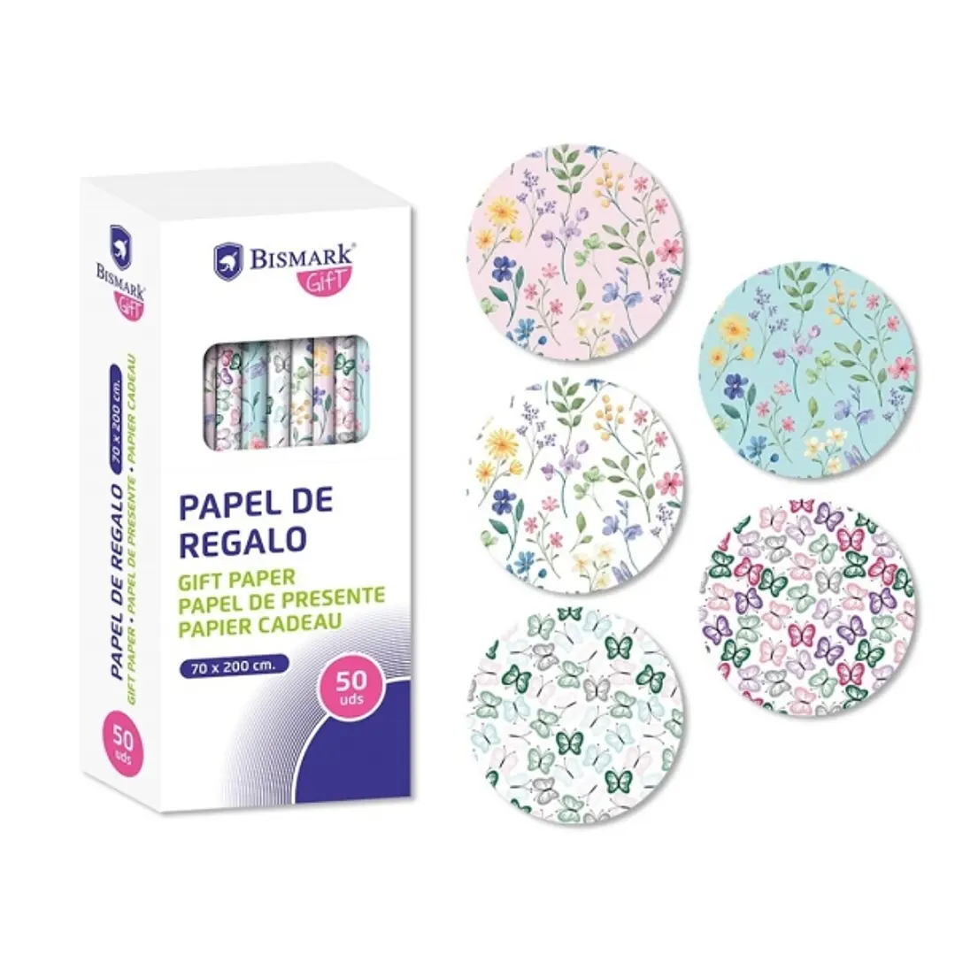 Bismark Naturaleza Rollo de Papel Regalo - Medidas 70cmx200cm - 5 Diseños Diferentes - 10 Rollos por Diseño 1
