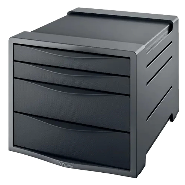 Esselte Europost Vivida Buc de 4 Cajones - 2 Medidas de Cajon - Deslizamiento Suave - Base con Goma Antideslizante - Color Gris/Negro 1