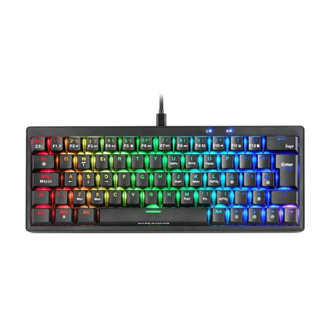 Mars Gaming MKMINIPRO Teclado Compacto Hibrido H-Mech - Switch SKN Azul - Disposicion Francesa AZERTY FR - Iluminacion RGB Chroma - 300x114x42mm - Col 1