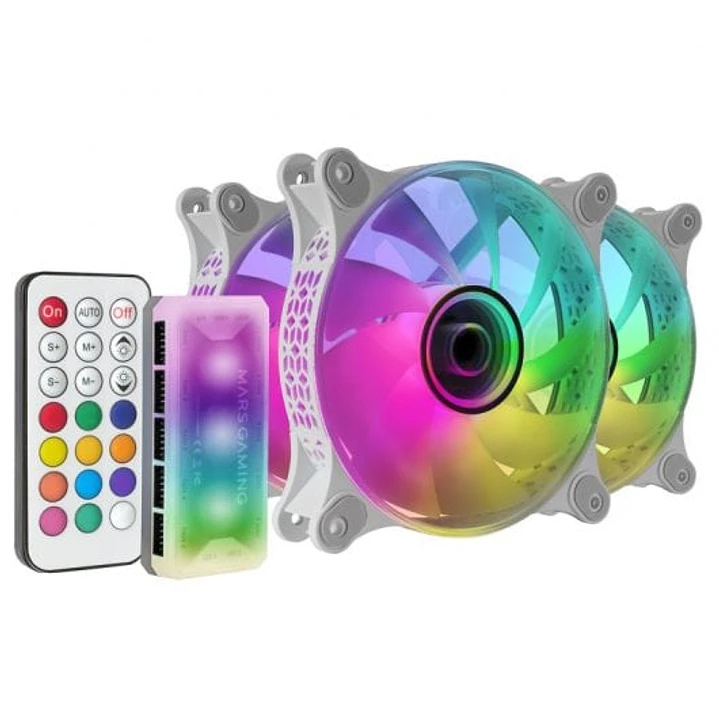 Mars Gaming MF-3DKIT Ventiladores ARGB Espejo Infinito - 220 Efectos - Controlador Avanzado - Iluminacion 360° - Compatible con Placas Base ARGB - Col 1