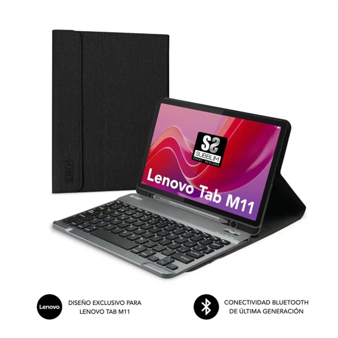 Subblim Keytab Pro BT Funda Exclusiva + Teclado para Tablet Lenovo Tab M11 - Teclado Compacto Bluetooth - Cierre Magnetico - Conecta hasta 3 Dispositi 1