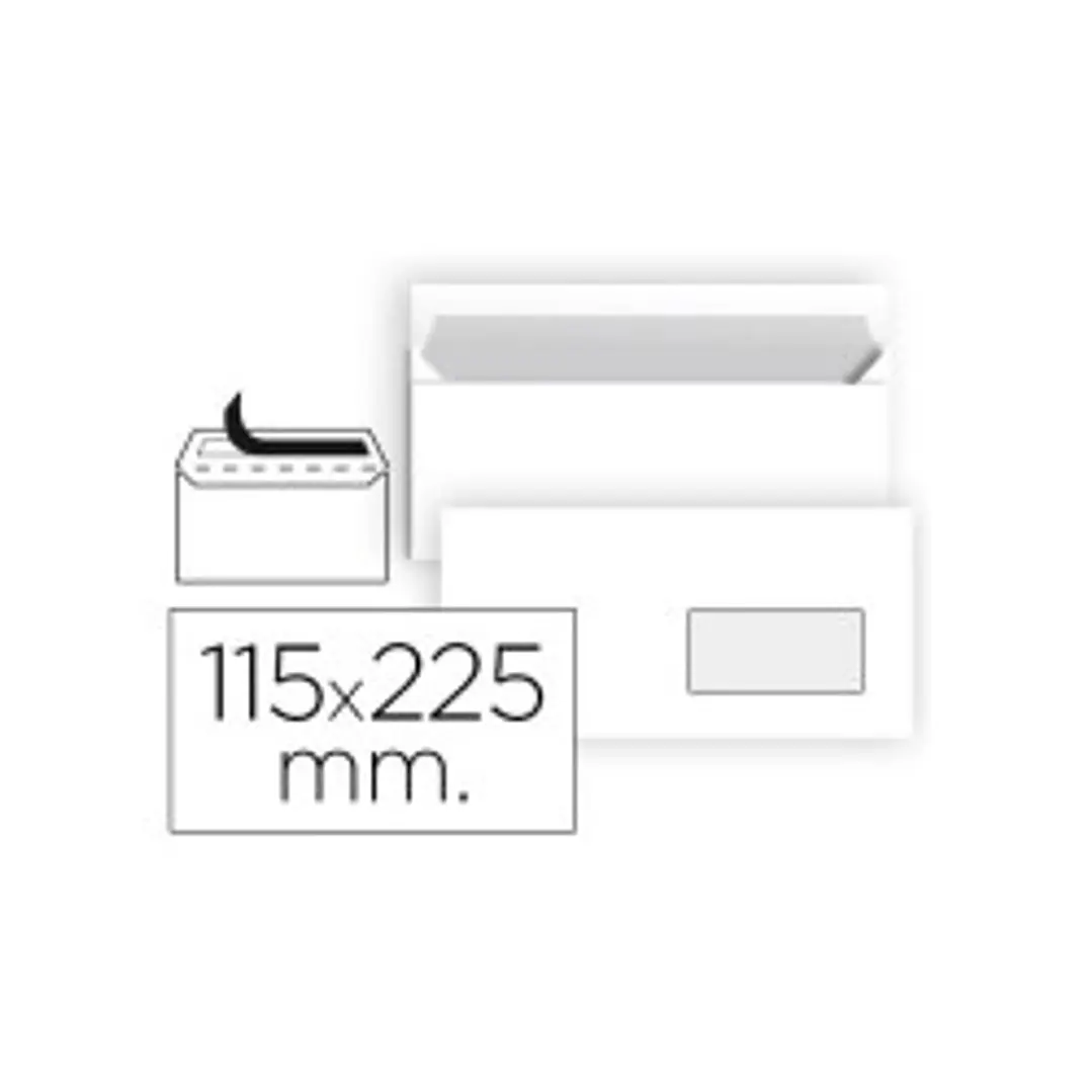 Sam Pack de 500 Sobres Americanos de Papel Offset 90grs con Ventana a la Derecha - Medidas 115x225mm - Autoadhesivo con Tira de Silicona - Color Blanc 1