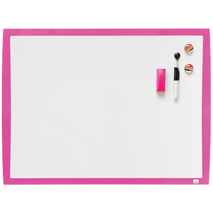 Nobo Pizarra Blanca Magnetica 585x430mm - Incluye Mini Rotulador de Pizarra, Imanes Estampados y Borrador - Color Fucsia