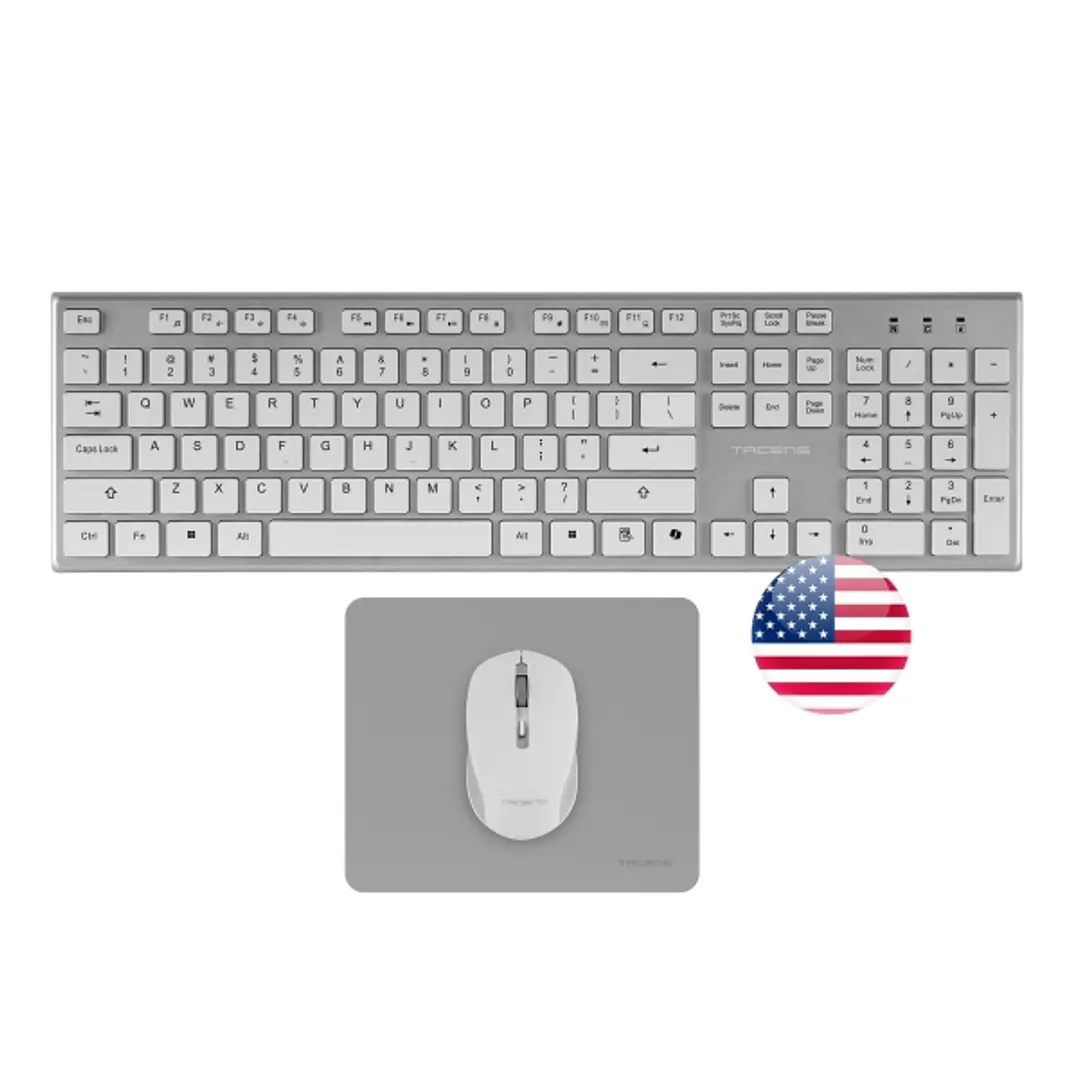 Tacens Zenith Combo Pack Inalabrico de Teclado Completo + Raton y Alfombrilla - Disposicion Internacional QWERTY US - Teclas Silenciosas de Perfil Baj 1