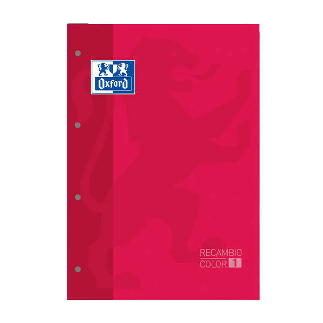 Oxford School Classic Recambio Encolado A4 80 Hojas Cuadricula 5x5 - Recuadro del Color de la Tapa - Tapa Color Rojo 1