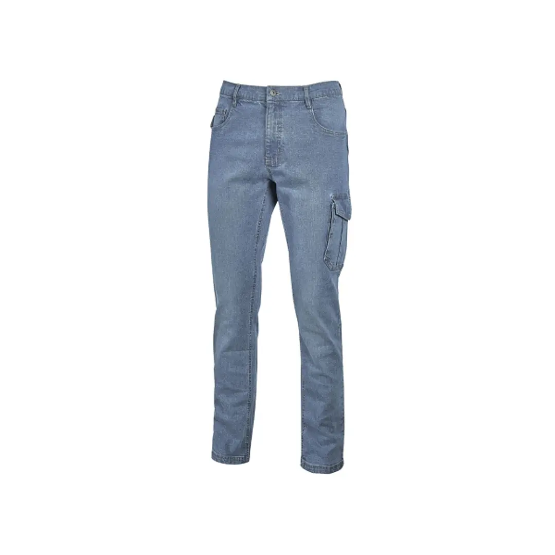 Upower Jam Pantalon Vaquero Elastico - Talla XL - Ajuste Slim Fit, 5 Bolsillos, Bolsillo Lateral Grande, Proteccion DPI1 - Color Azul Vaquero Claro 1