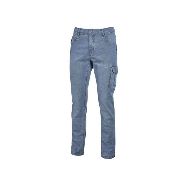 Upower Jam Pantalon Vaquero Elastico - Talla 2XL - Ajuste Slim Fit, 5 Bolsillos, Bolsillo Lateral Grande, Proteccion DPI1 - Color Azul Vaquero Claro 1