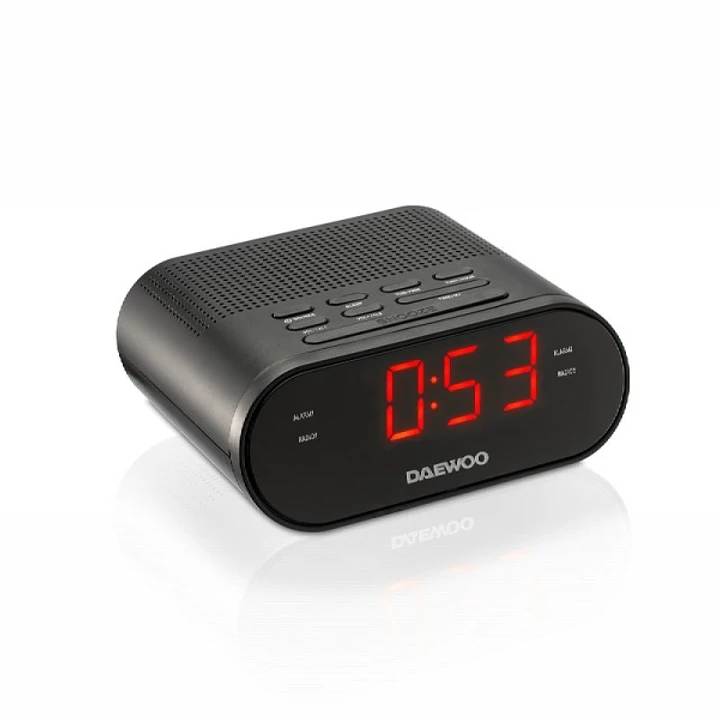 Daewoo Radio Reloj Despertador AM/FM - Cable 1.5m - Pantalla LED - Jack 3.5mm - 131x120x58mm - Color Negro 1