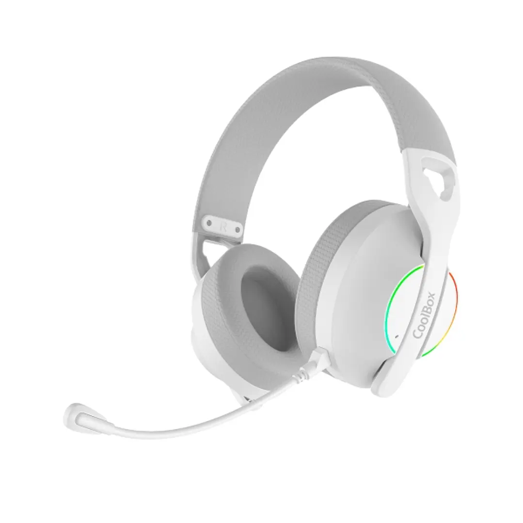 Coolbox WB01 Auriculares Gaming Inalambricos con Microfono - Conectividad Bluetooth 5.4, Inalmabrica 2.4Ghz o Jack - Iluminacion RGB - Autonomia hasta 1