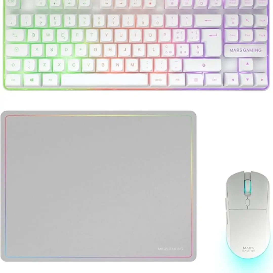 Mars Gaming MCPWTKL Combo Pack Gaming 3en1 - Teclado Hibrido H-Mech Formato TKL - Disposicion Italiana QWERTY IT - Raton 3200dpi - Switches HUANO - Co 1