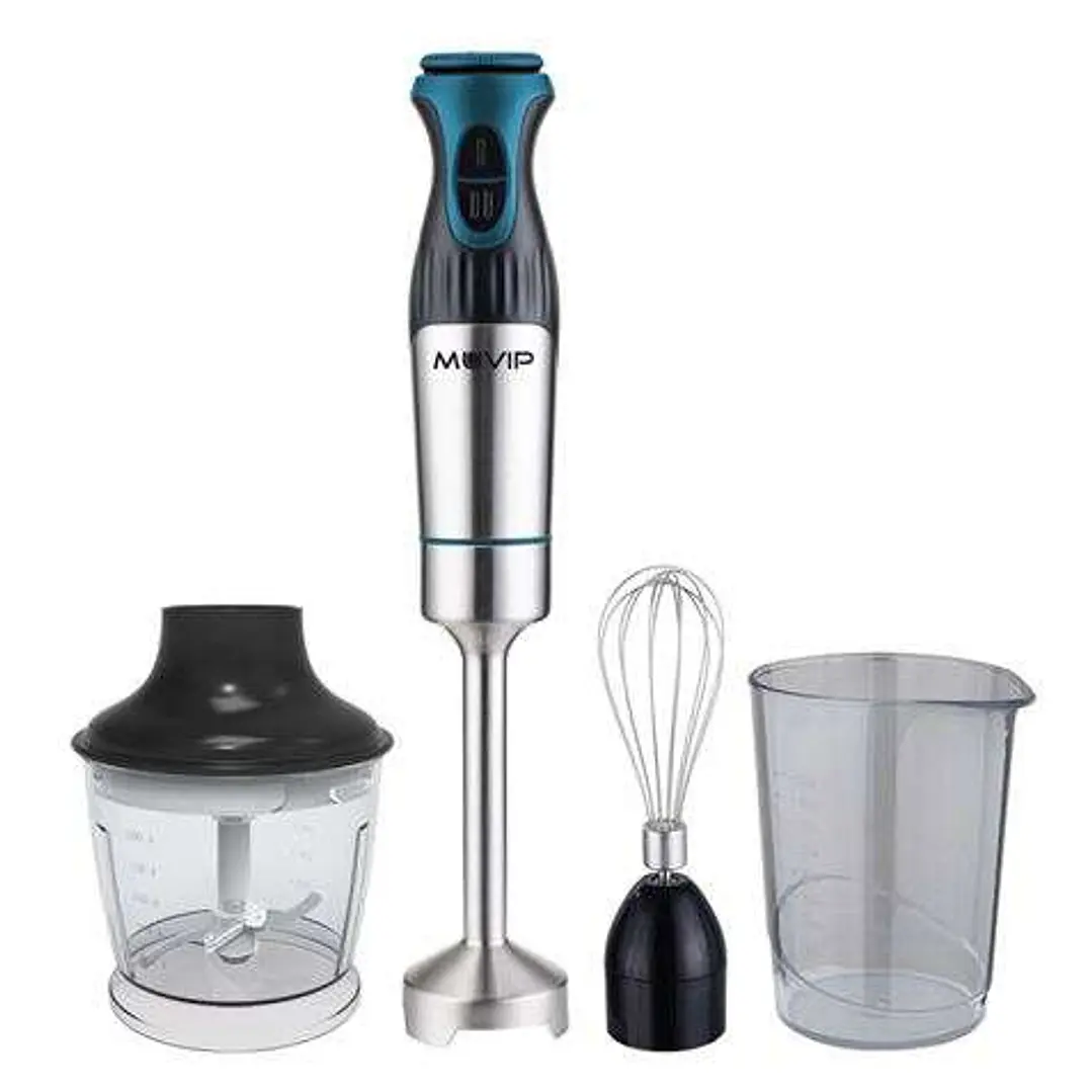 Muvip Batidora de Mano Inox 1200W + Accesorios - 2 Velocidades - Control de Velocidad - Cuerpo de Acero Inoxidable 1