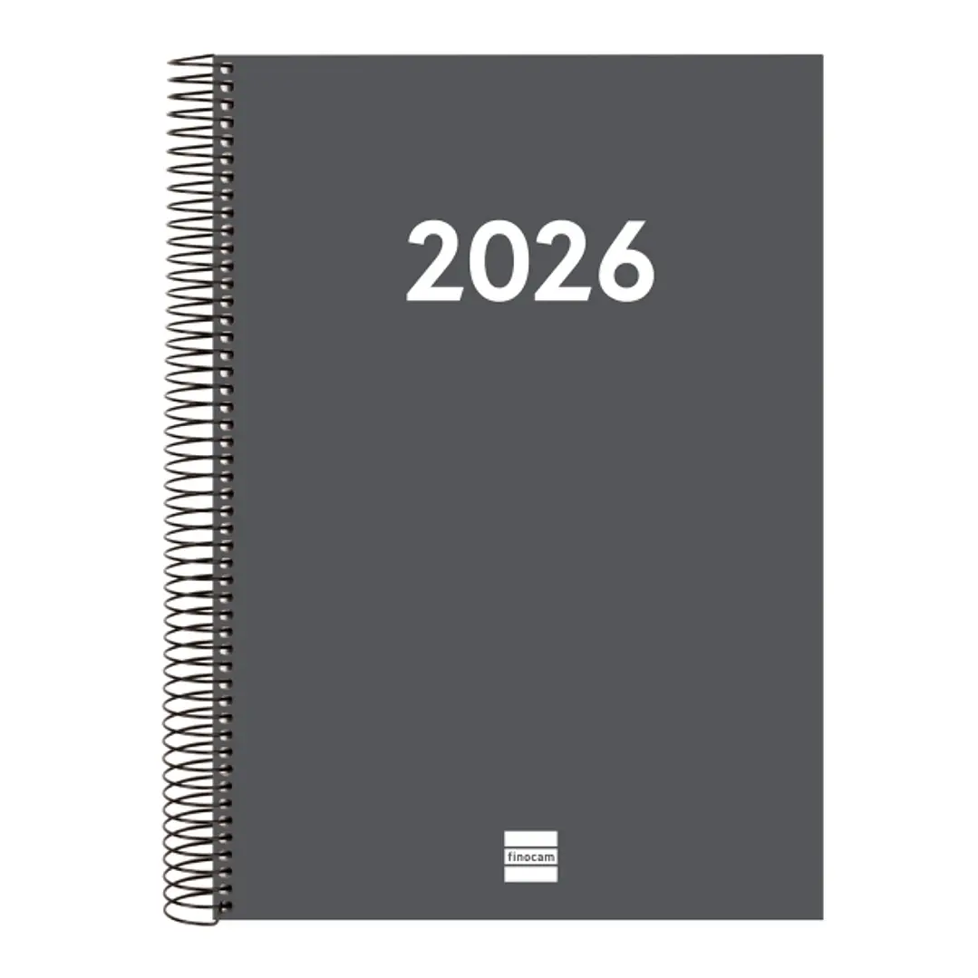 Finocam Espiral Recambio Anual 2026 para Agendas Duo - Anual 2026 - Formato E40 - 230x29x297mm - 1 Dia por Pagina - Color Gris Oscuro 1
