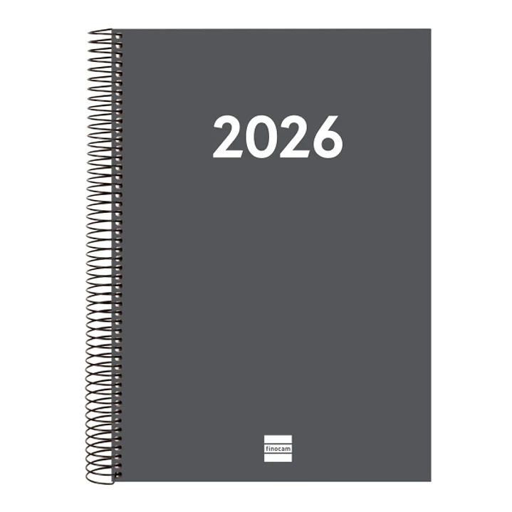 Finocam Espiral Recambio Anual 2026 para Agendas Duo - Anual 2026 - Formato E40 - 230x29x297mm - 1 Dia por Pagina - Color Gris Oscuro 1