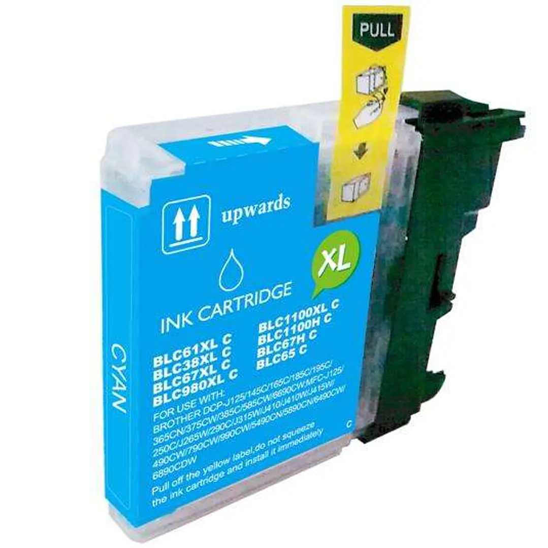 BULK - Brother LC980XL/LC1100XL/LC985XL Cyan Cartucho de Tinta Generico - Reemplaza LC980C/LC1100C/LC985C 1