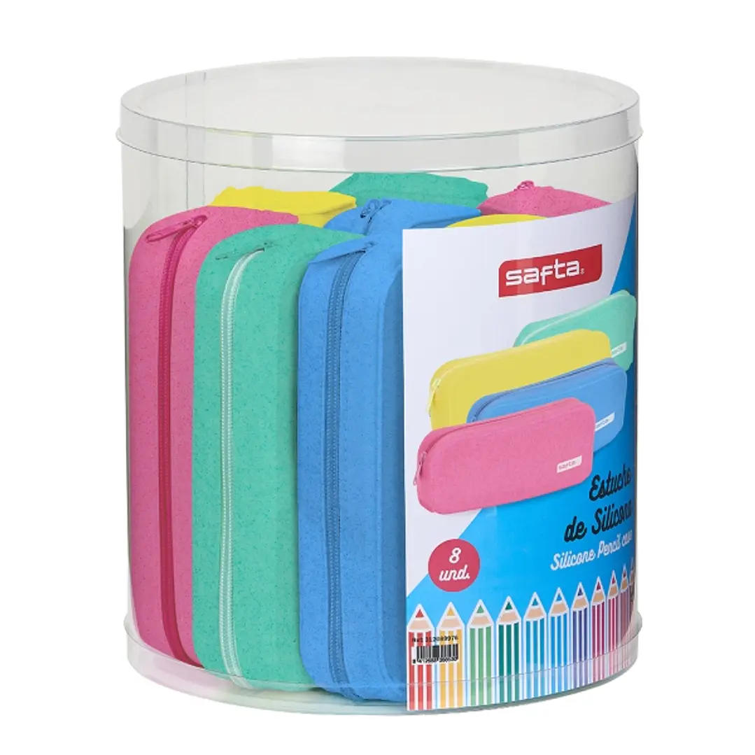 Safta Conjunto 8 Estuches - Silicona con Purpurina - Cuadrados - 27x23cm - Colores Surtidos 1