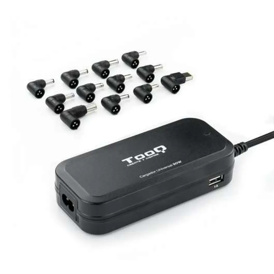 Tooq Cargador Universal Automatico para Portatil 90W - 2x USB - 12 Adaptadores - Voltaje 12-20V 1
