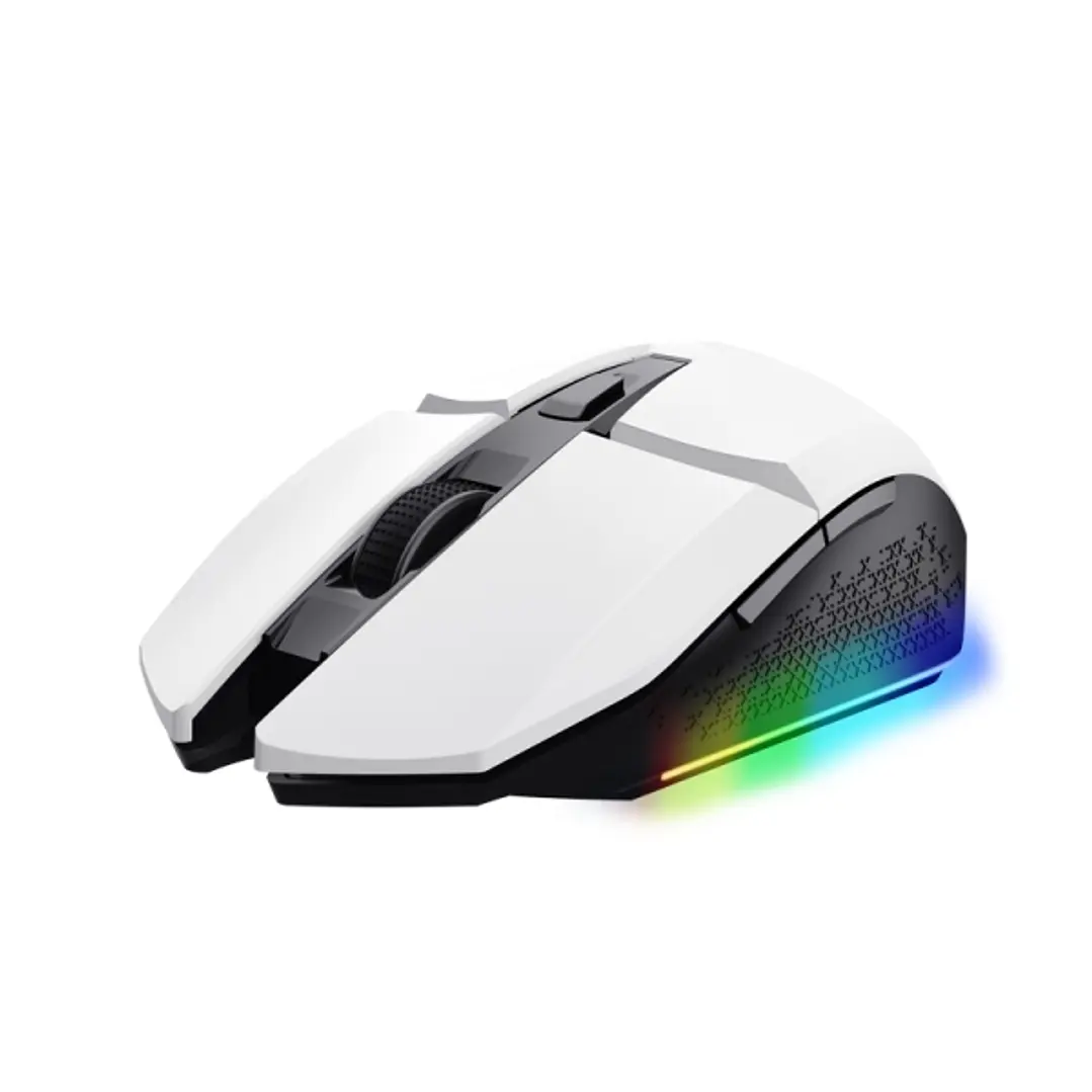 Trust Raton Gaming Inalambrico Recargable - Velocidad Ajustable de 800-4800 PPP - hasta 80 Horas de Reproduccion - 4 Opciones de Iluminacion LED - 6 B 1