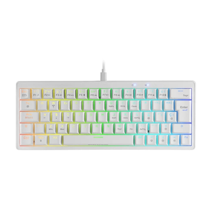 Mars Gaming MKMINIPRO Teclado Compacto Hibrido H-Mech - Switch SKN Marron - Disposicion Italiana QWERTY IT - Iluminacion RGB Chroma - 300x114x42mm - C 1